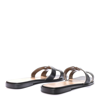 Hermes Box Calfskin Oran Sandals 40 Black 3 of 6