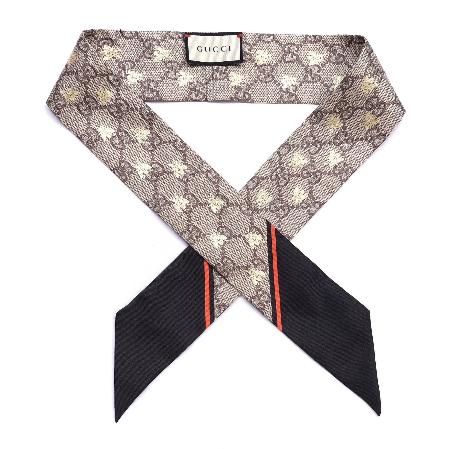 Gucci Silk Twill GG Monogram GG Bee Neck Bow Scarf Black Red 2 of 6