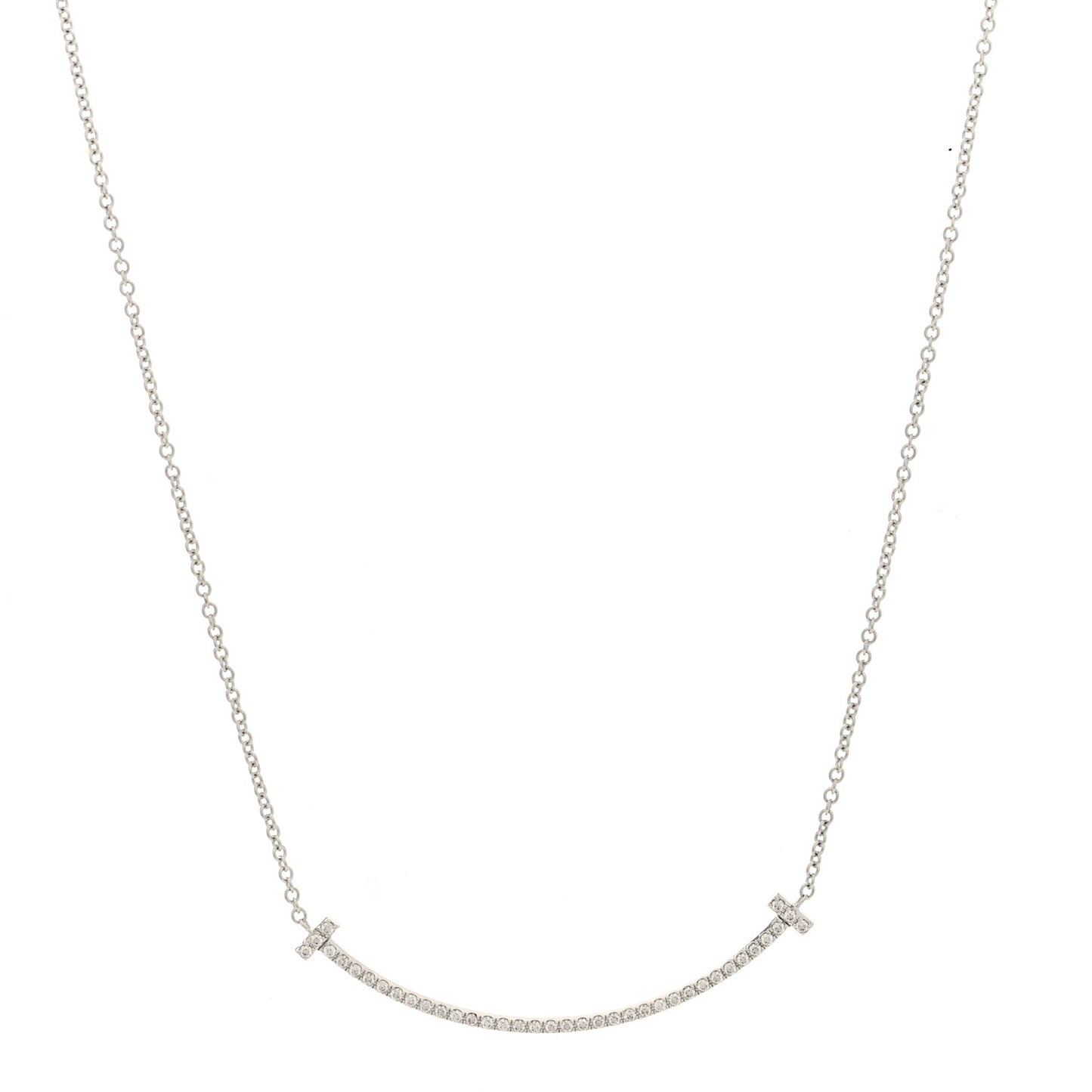 18K White Gold Diamond Small T Smile Pendant Necklace