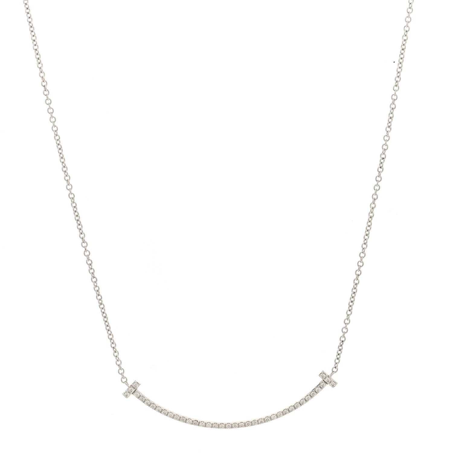 Tiffany 18K White Gold Diamond Small T Smile Pendant Necklace 1 of 4
