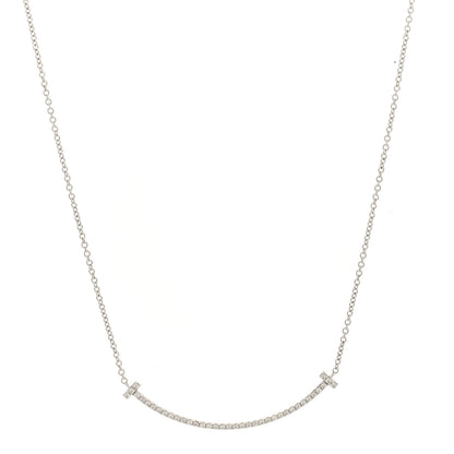 Tiffany 18K White Gold Diamond Small T Smile Pendant Necklace 1 of 4
