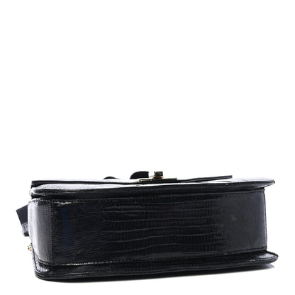 Valentino Garavani Lizard Embossed Calfskin VLTN Medium Shoulder Bag Black 3 of 5