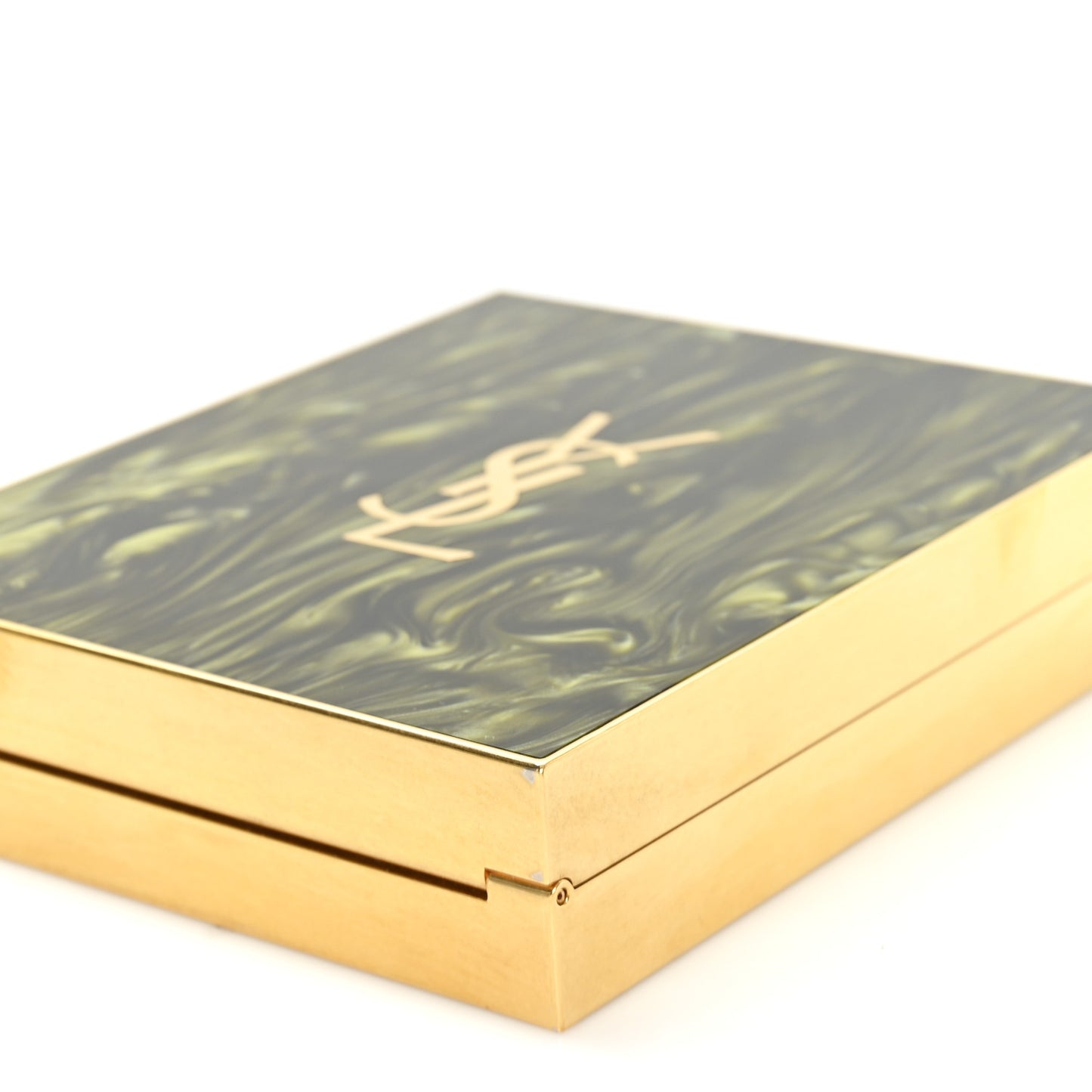 Plexiglass Monogram Minaudiere Tuxedo Box Clutch Shaded Green Oro Antico
