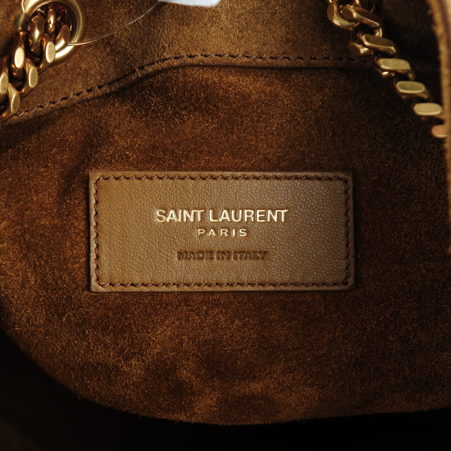 Saint Laurent Suede Calfskin Fringe Baby Emmanuelle Bucket Light Ochre 7 of 7