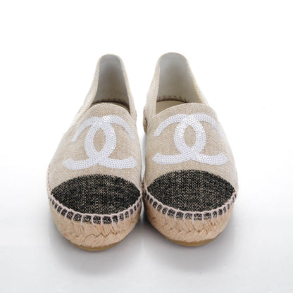 Chanel Toile Sequin CC Espadrilles 36 Beige Black 2 of 7