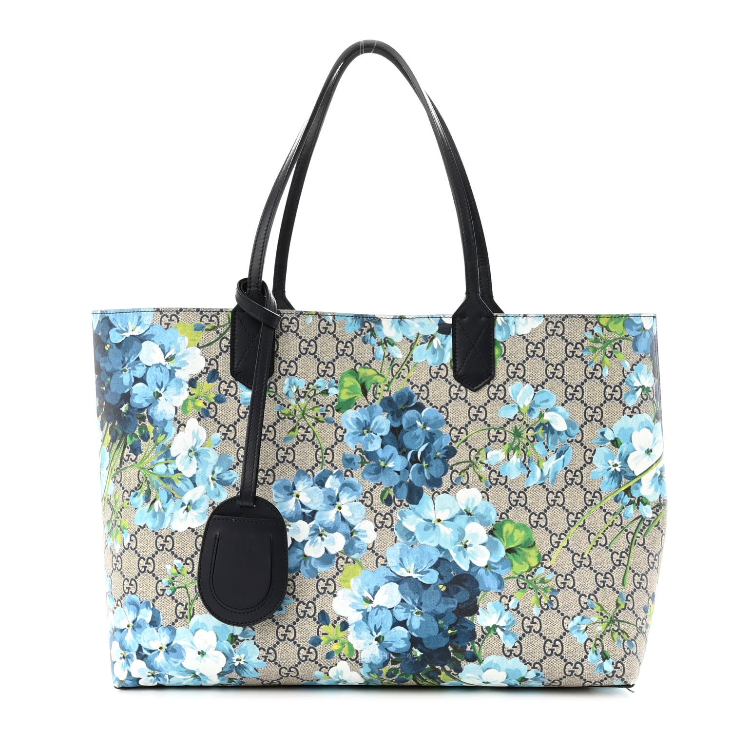 Gucci GG Supreme Monogram Blooms Medium Reversible Tote Beige Blue Navy 1 of 19