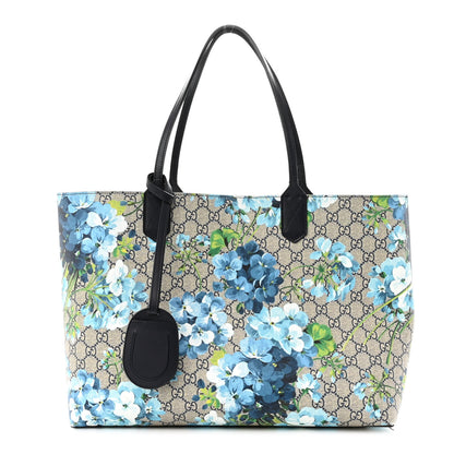 Gucci GG Supreme Monogram Blooms Medium Reversible Tote Beige Blue Navy 1 of 19