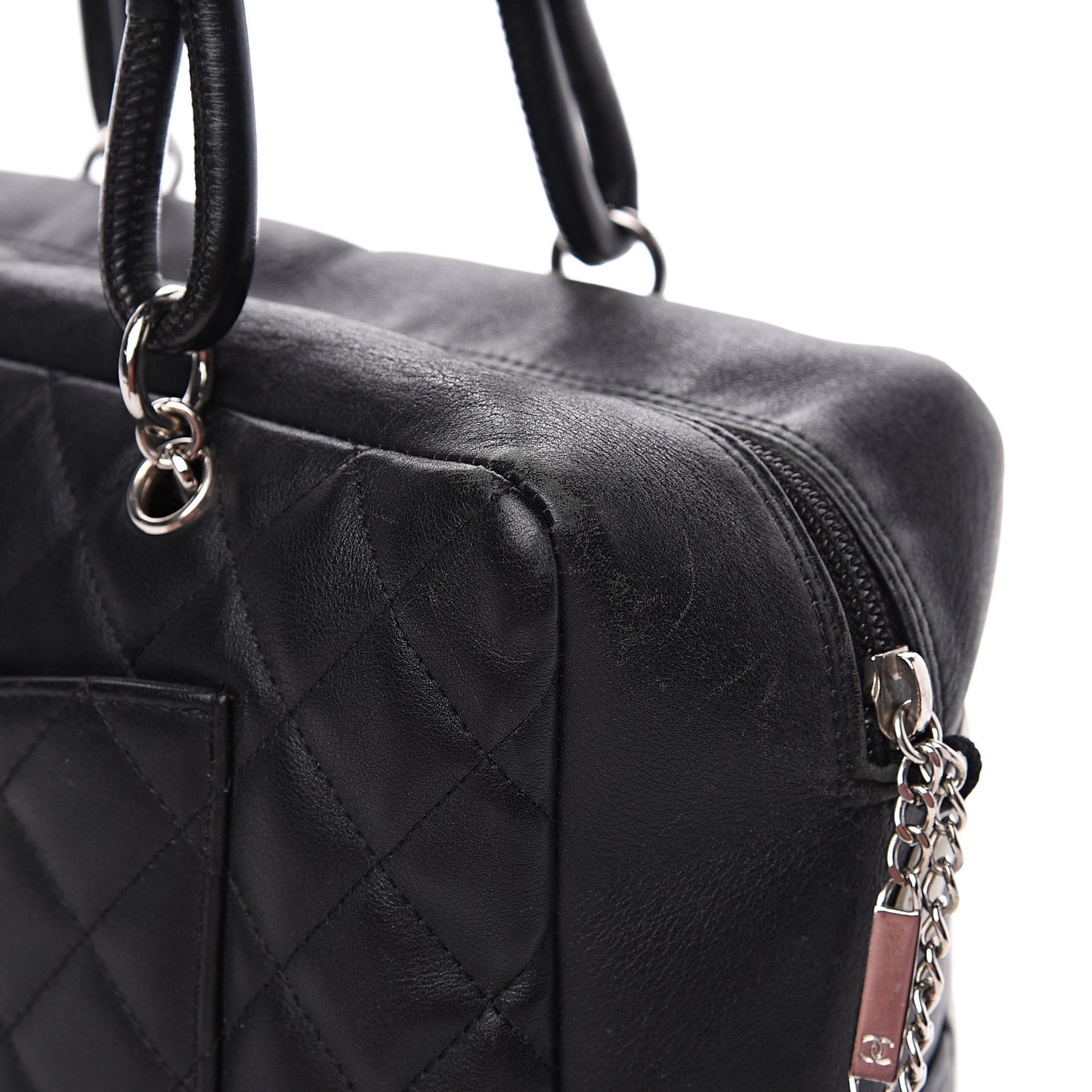 Calfskin Quilted Large Cambon Bowler Black White