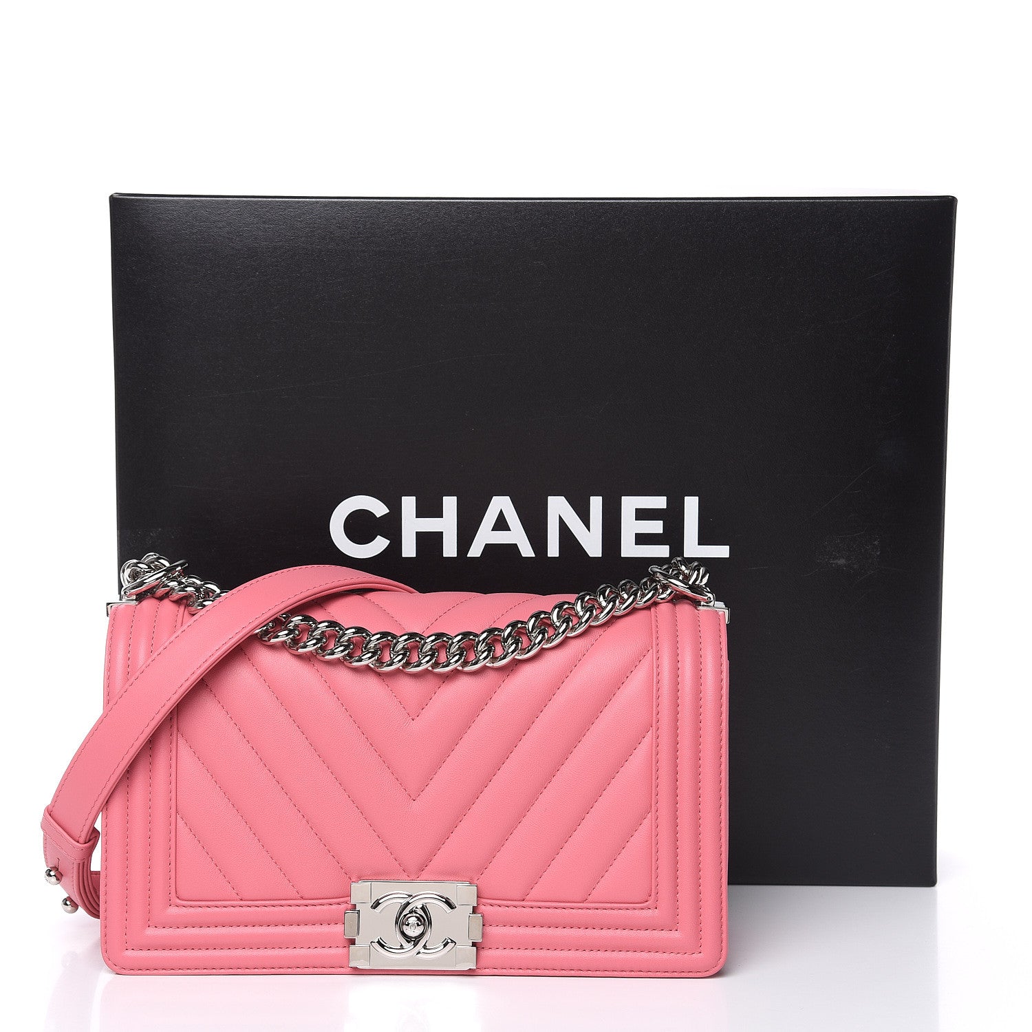 Chanel Calfskin Chevron Quilted Medium Boy Flap Pink 11 of 11