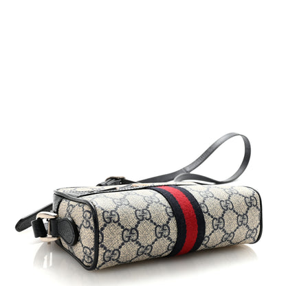 Gucci GG Supreme Monogram Textured Dollar Calfskin Web Mini Ophidia Shoulder Bag Beige Blue 4 of 10