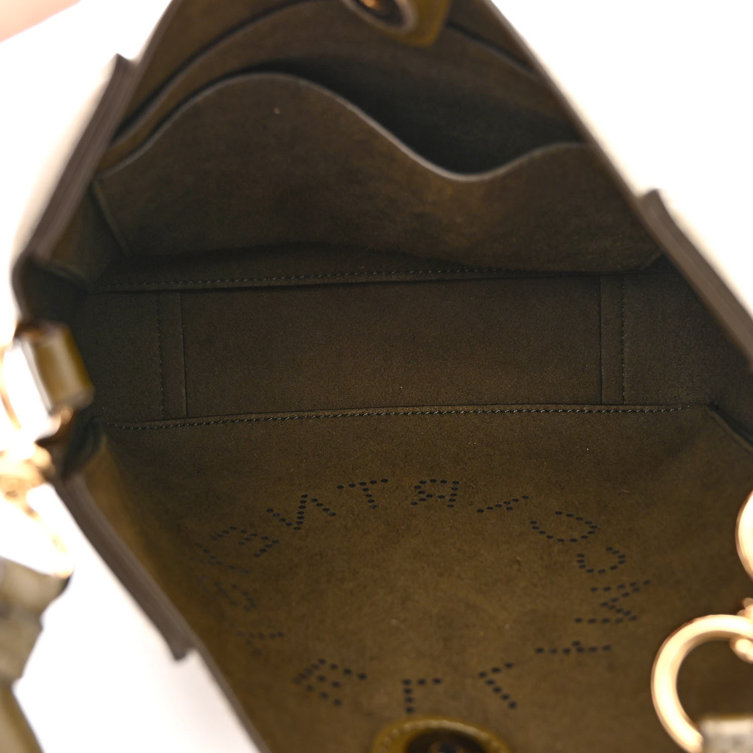 Stella McCartney Eco Alter Nappa Perforated Logo Mini Crossbody Military Green 5 of 9