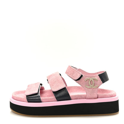 Chanel Suede Calfskin Velcro Flat Sandals 36 Light Pink 1 of 8