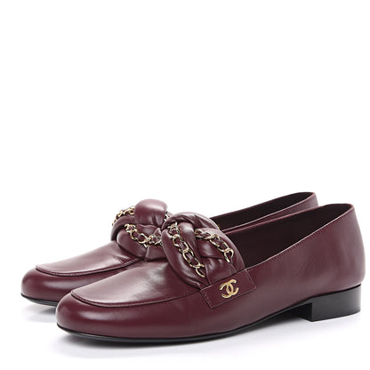 Chanel Lambskin CC Braided Chain Loafers 38 Bordeaux 3 of 9