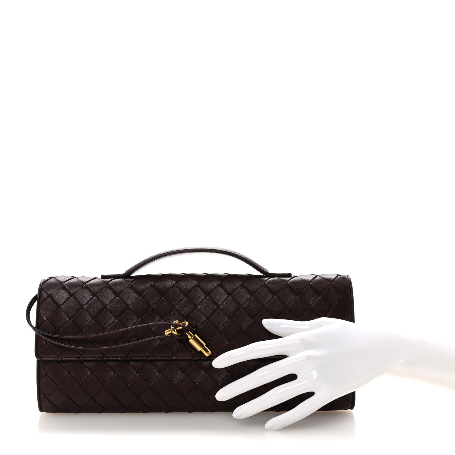 Bottega Veneta Nappa Intrecciato Long Andiamo Top Handle Clutch Dark Barolo 2 of 6