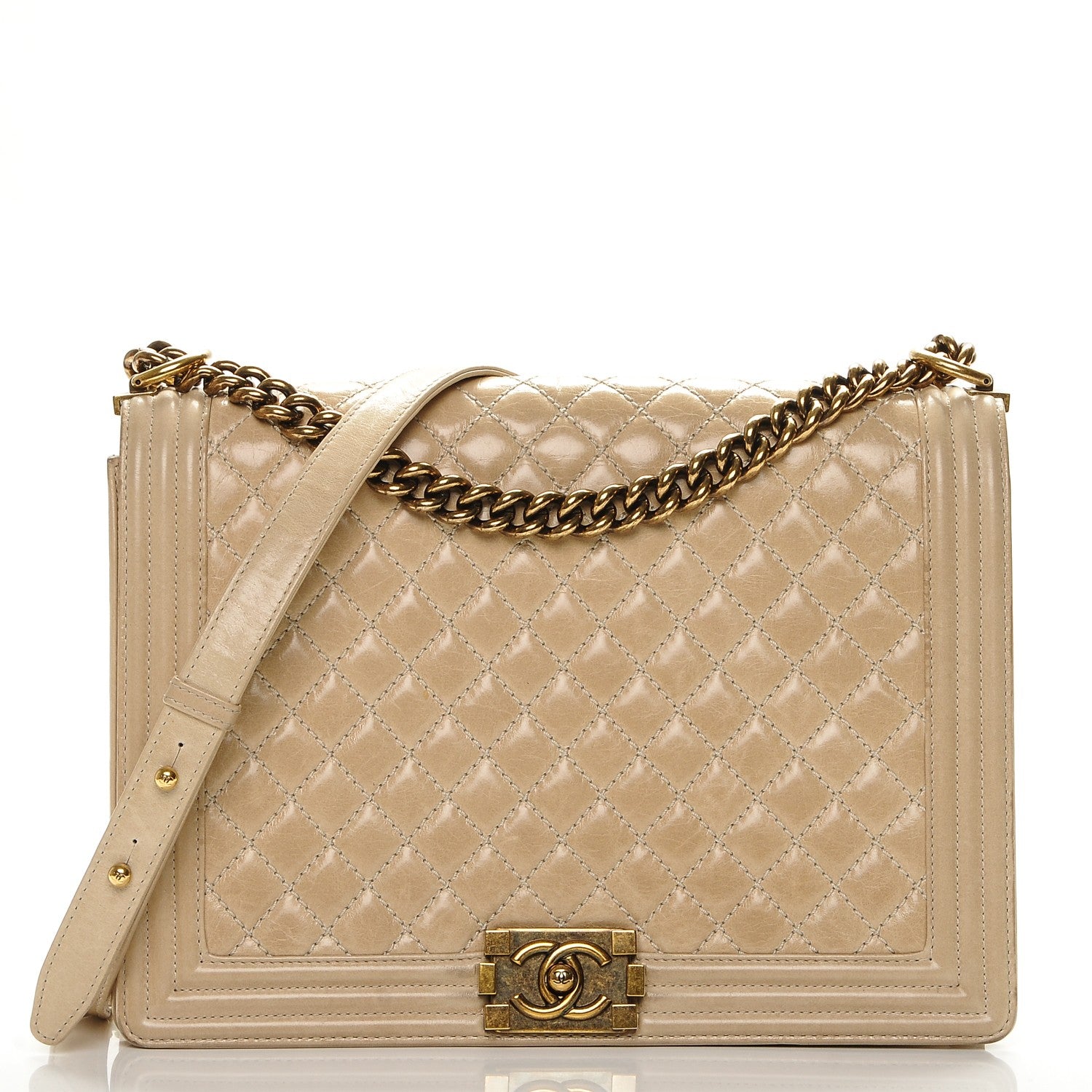 Chanel Glazed Calfskin Quilted Large Boy Flap Beige 1 of 9
