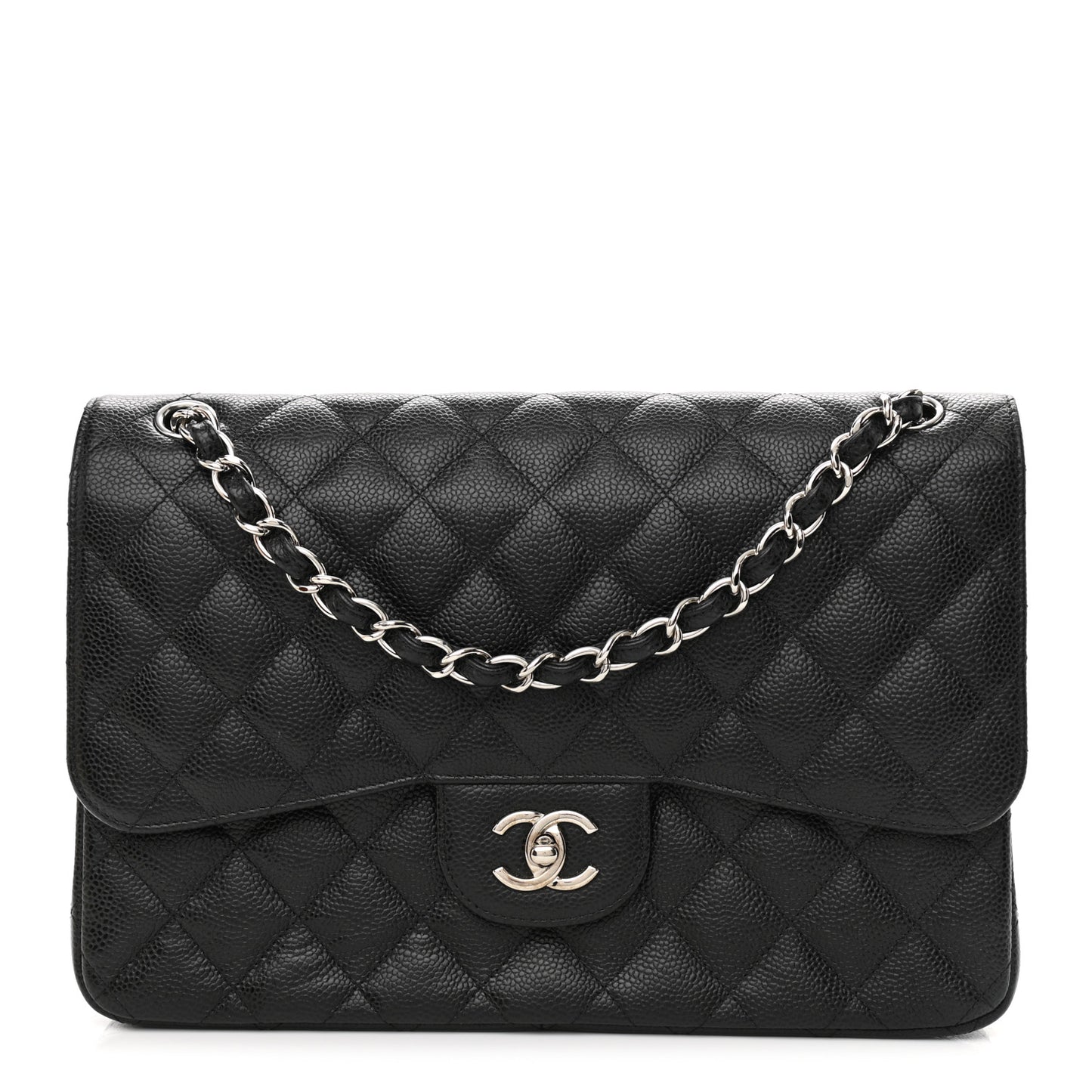 Caviar Quilted Jumbo Double Flap Black