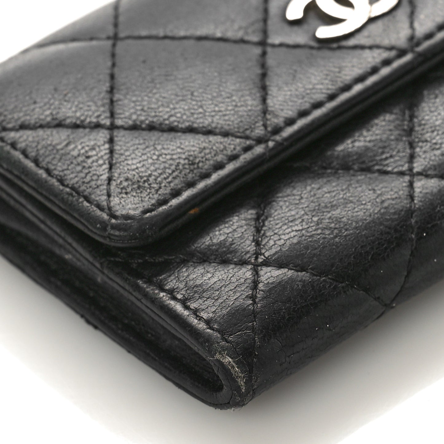 Lambskin Quilted Flap Card Holder Wallet Black