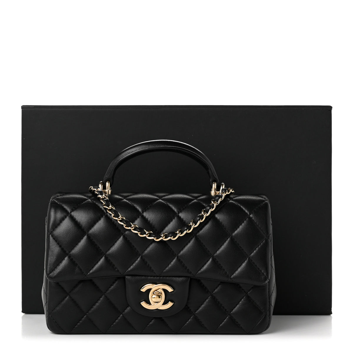 Chanel Lambskin Quilted Mini Top Handle Rectangular Flap Black 10 of 10