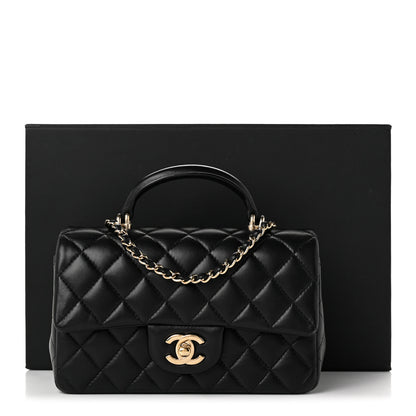 Chanel Lambskin Quilted Mini Top Handle Rectangular Flap Black 10 of 10