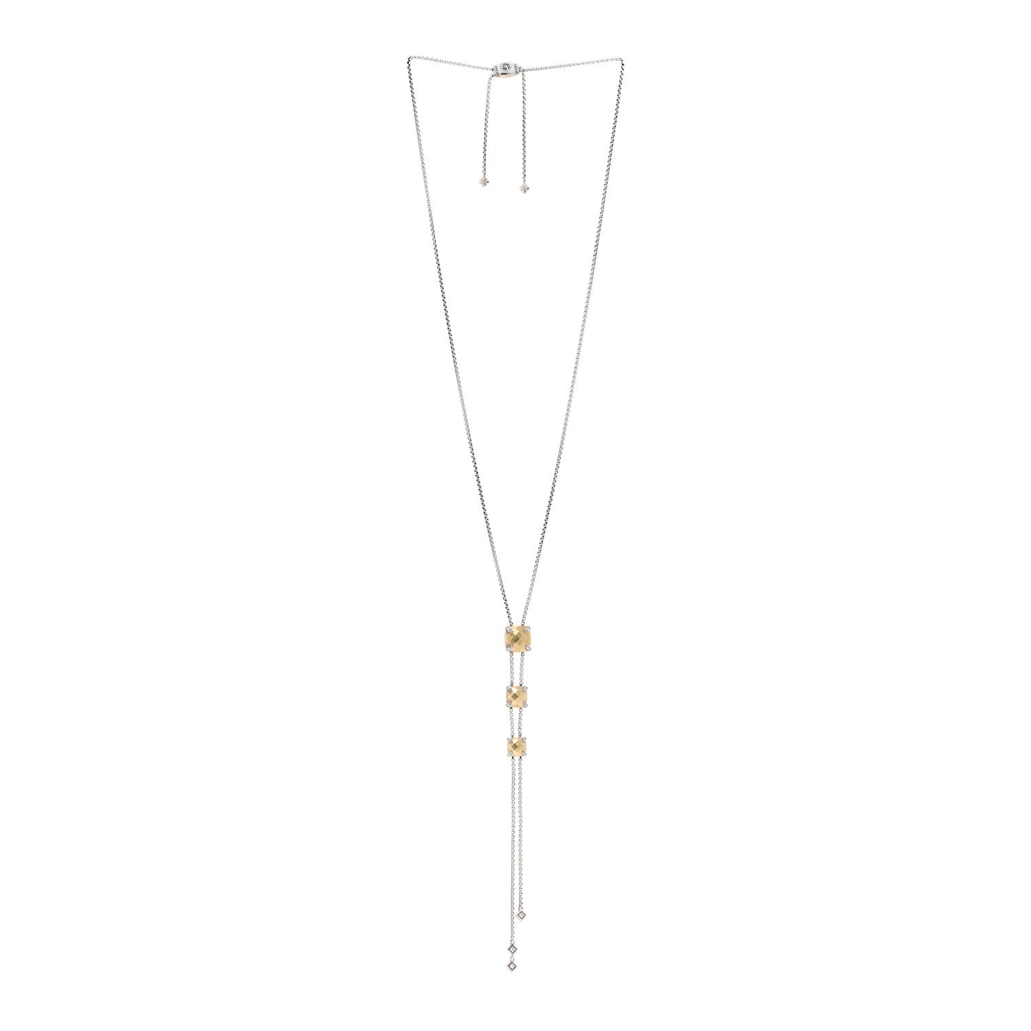 David Yurman Sterling Silver 18K Yellow Gold Diamond Chatelaine Y Necklace 3 of 4