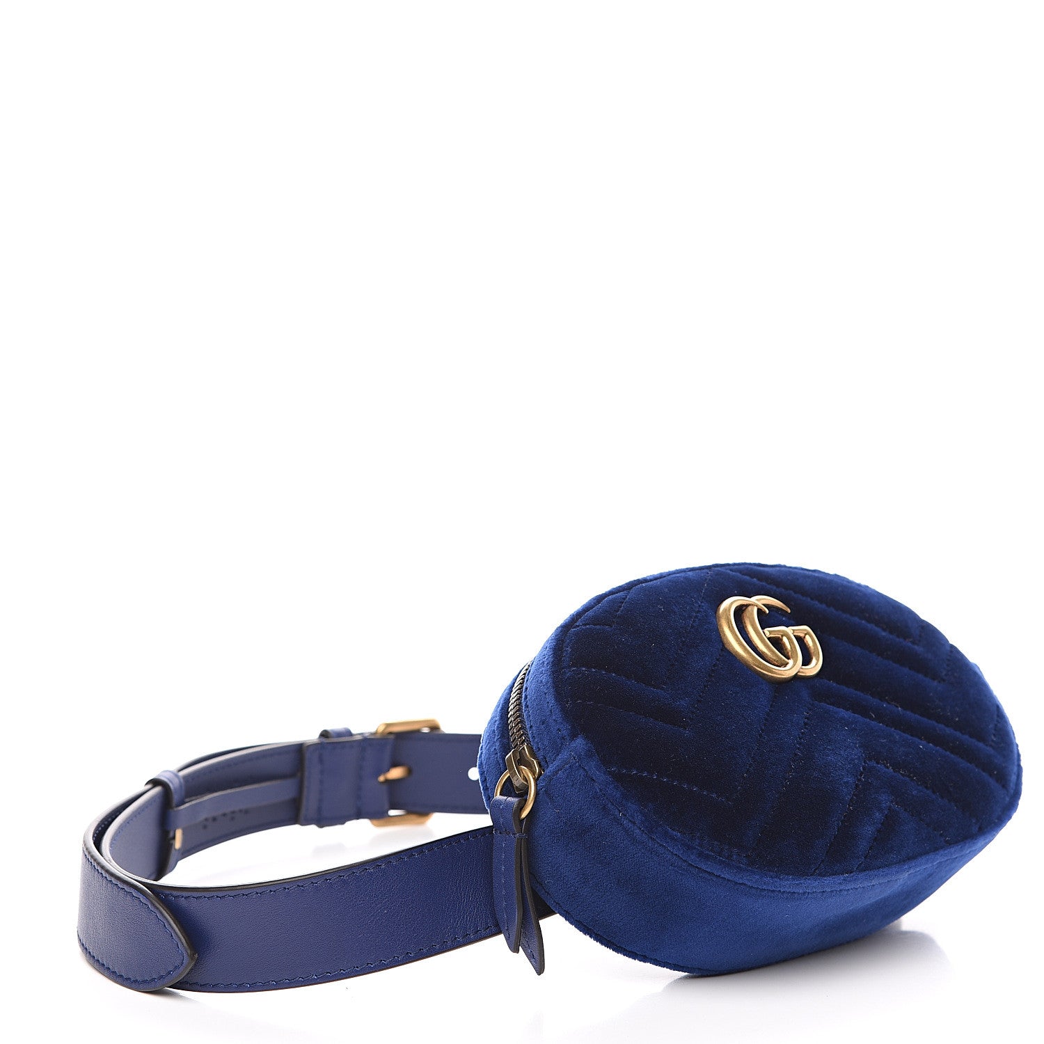 Gucci Velvet Matelasse GG Marmont Belt Bag 85 34 Cobalt Blue 3 of 9
