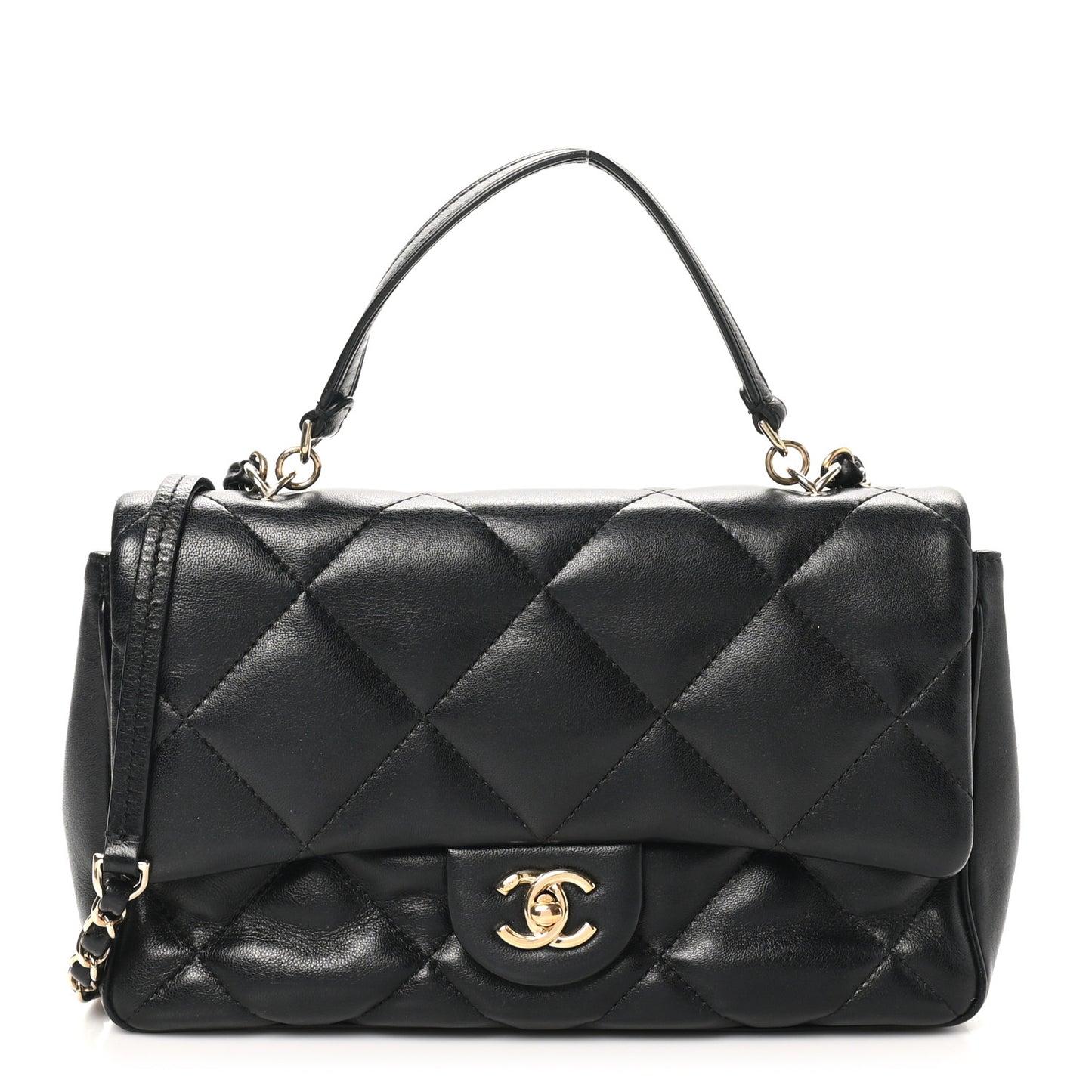 Lambskin Quilted Easy Carry Flap Black