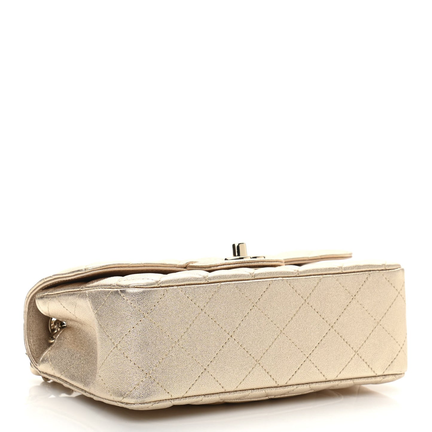 Metallic Lambskin Quilted Mini Rectangular Flap Gold