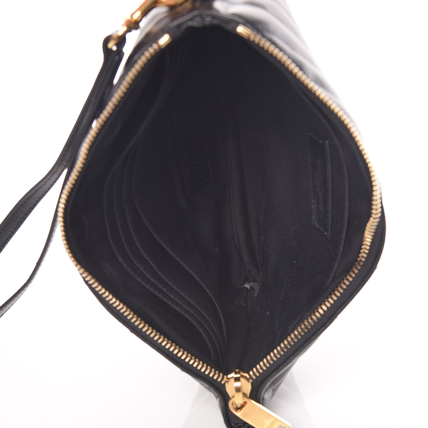 Calfskin Matelasse Chevron Monogram A5 Wristlet Black
