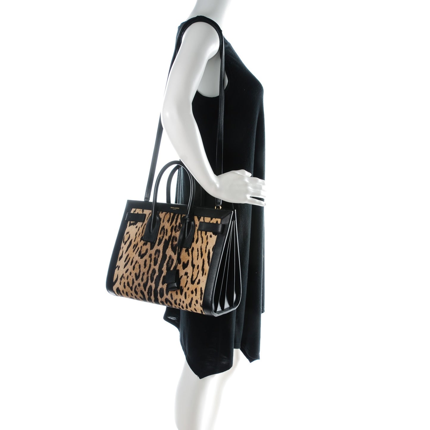 Calf Hair Leopard Print Small Sac De Jour Black