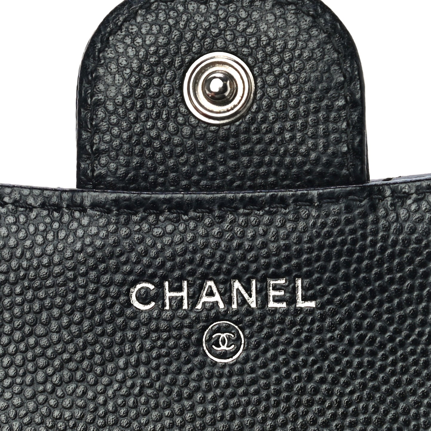 Caviar Chevron Quilted Compact Flap Wallet Black