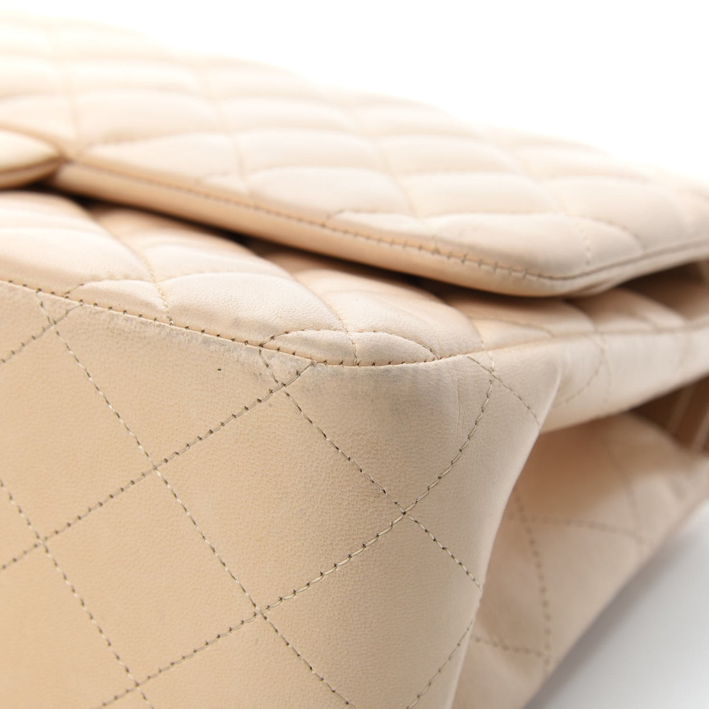 Lambskin Quilted Jumbo Double Flap Beige Clair