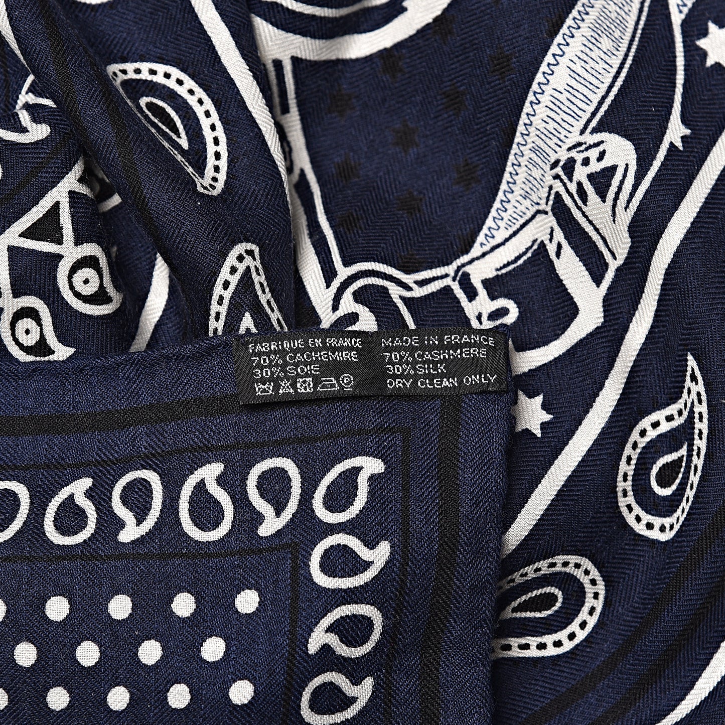 Cashmere Silk Eperon D'Or Shawl 140 Marine White Black