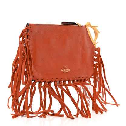 Valentino Garavani Calfskin C-Rockee Sagittarius Fringe Clutch Red 3 of 10