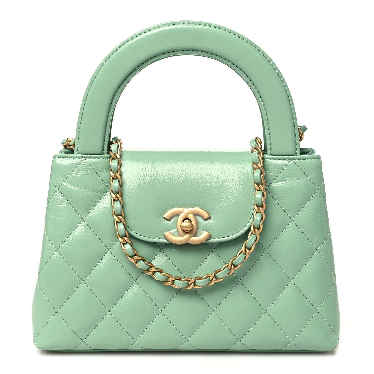 Chanel Shiny Aged Calfskin Quilted Nano Kelly Shopper Light Green 1 of 11