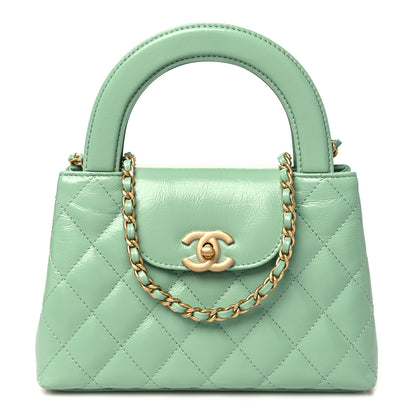 Chanel Shiny Aged Calfskin Quilted Nano Kelly Shopper Light Green 1 of 11