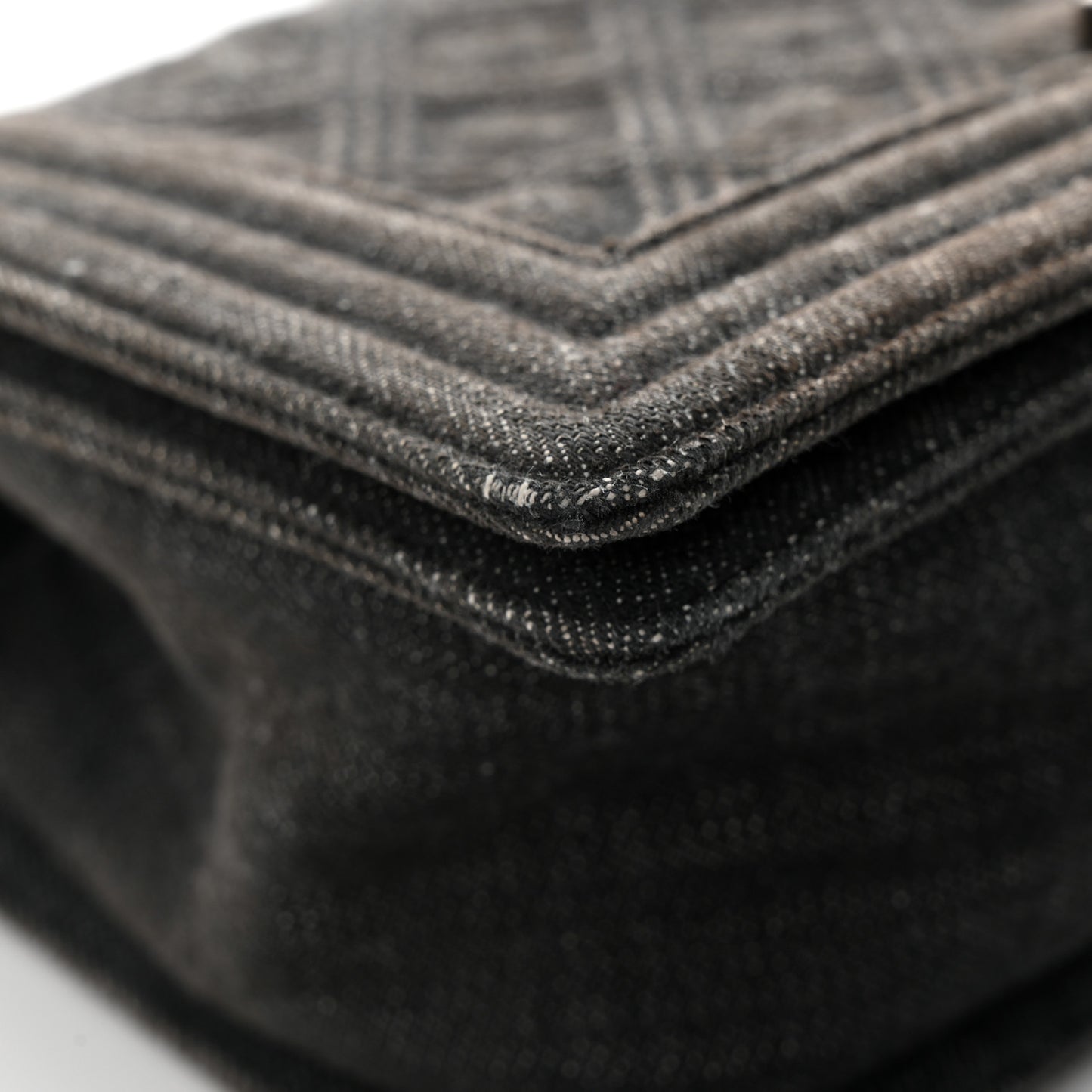 Denim Quilted Medium Boy Flap Black