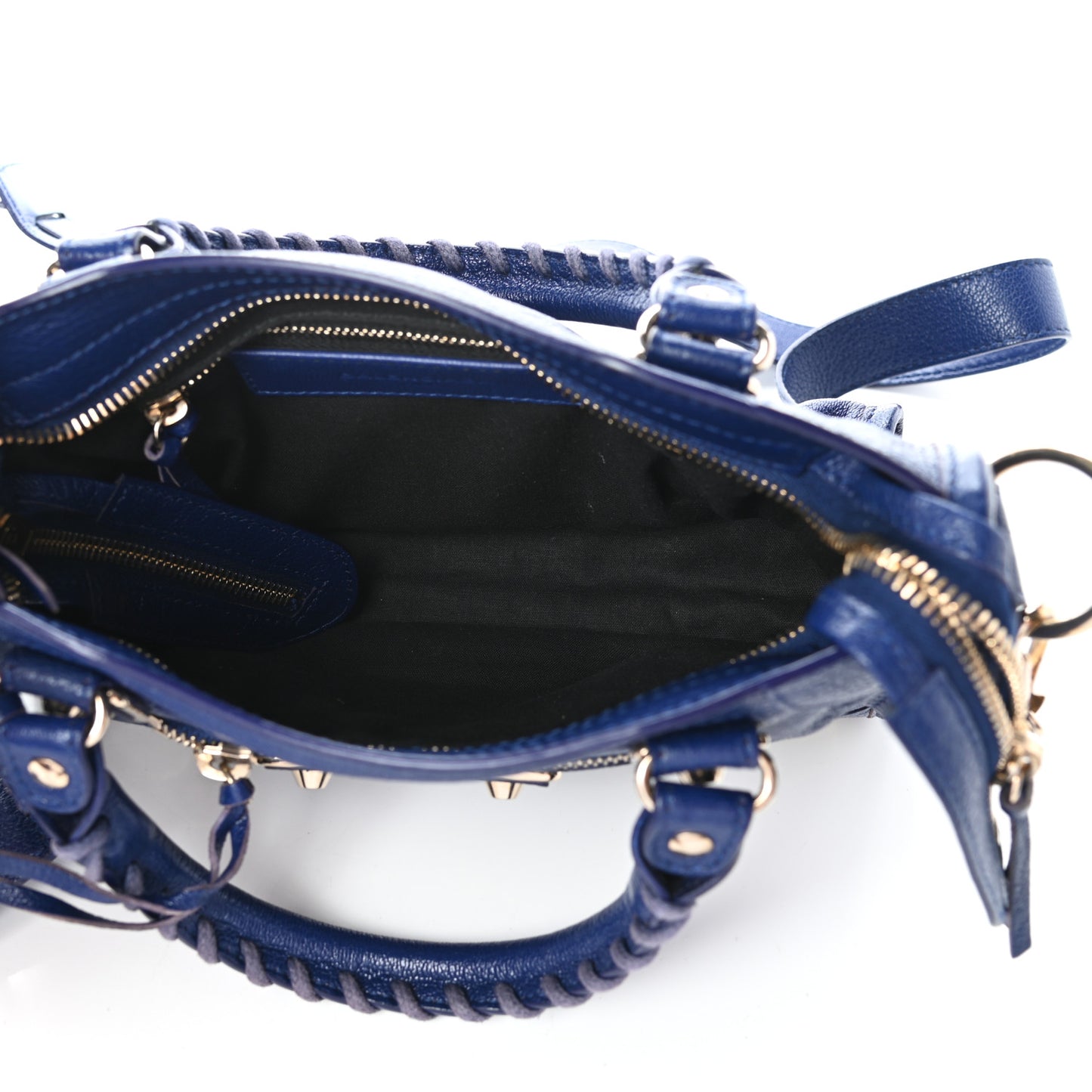 Chevre Gold Metallic Edge Hardware Mini City Bleu Roi