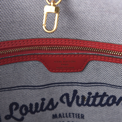 Louis Vuitton Denim Damier Monogram Patchwork Neverfull Blue Rouge 8 of 10