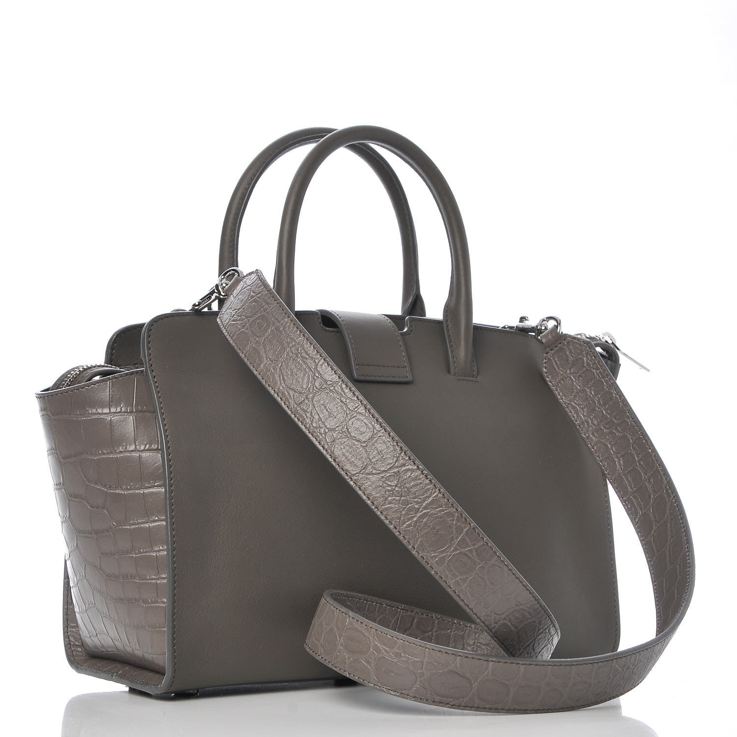 Saint Laurent Calfskin Crocodile Embossed Baby Monogram Downtown Cabas Earth 3 of 6