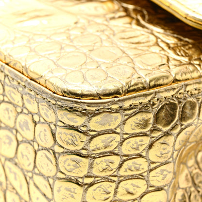 Chanel Metallic Calfskin Crocodile Embossed Cocodile Small Double Flap  Gold 10 of 10