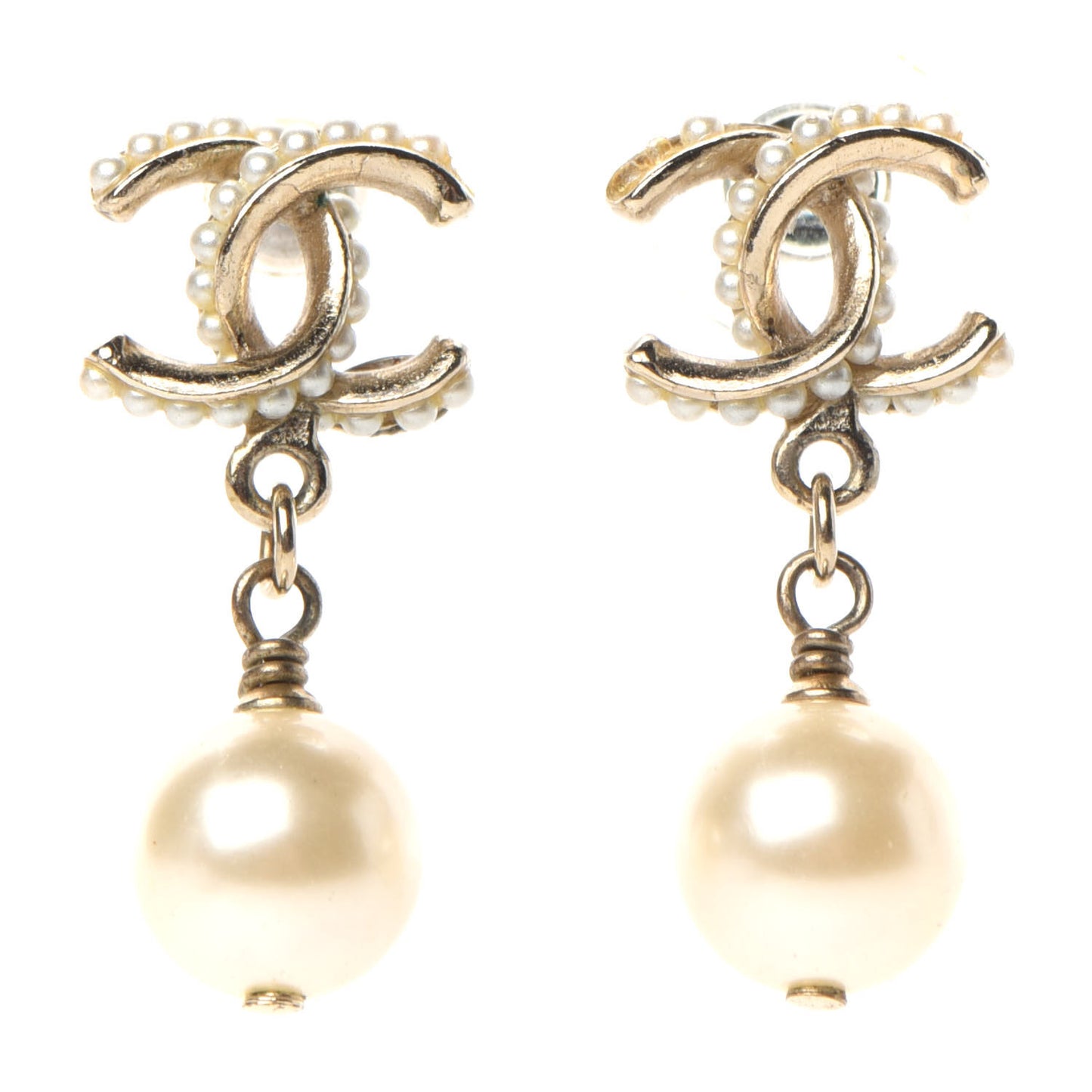 Pearl Twisted CC Drop Earrings Light Gold White