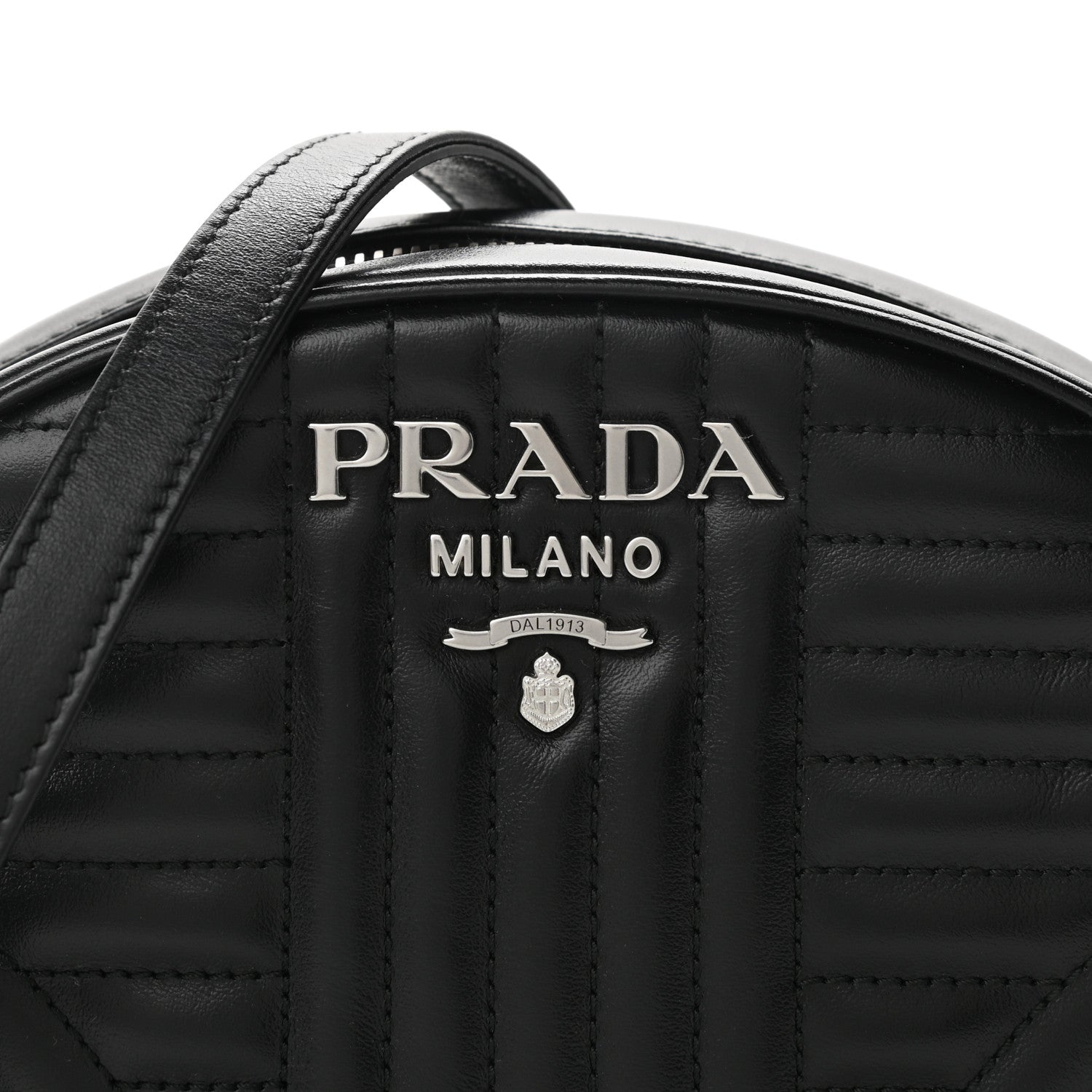 Prada Soft Calfskin Impunture Diagramme Dome Crossbody Bag Black 6 of 8