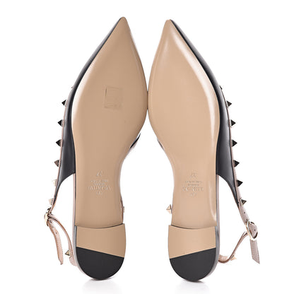 Valentino Garavani Nappa Rockstud Slingback Flats 37 Black Poudre 5 of 8