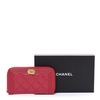 Chanel Lambskin Quilted Small Boy Zip Around Wallet Red 10 of 10