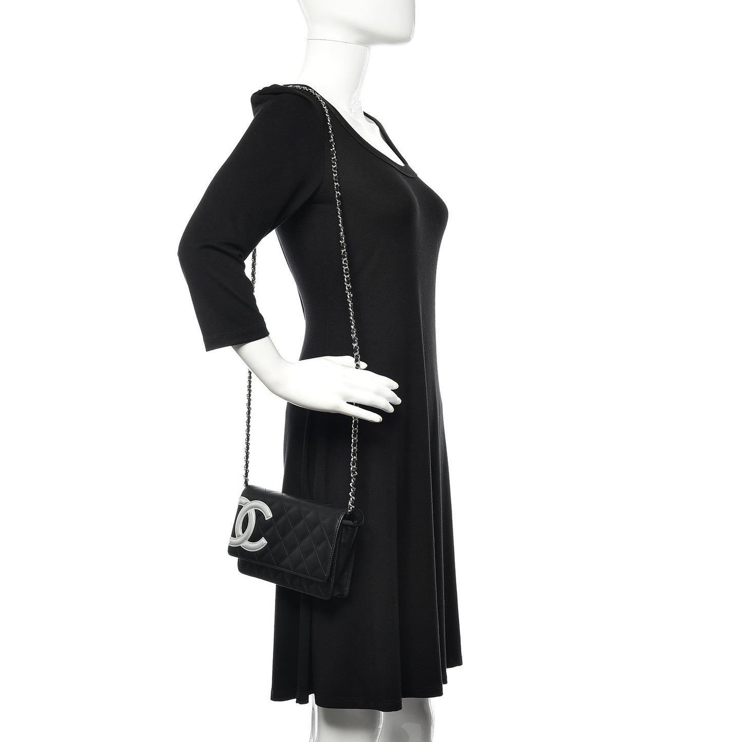 Calfskin Quilted Cambon Wallet On Chain WOC Black