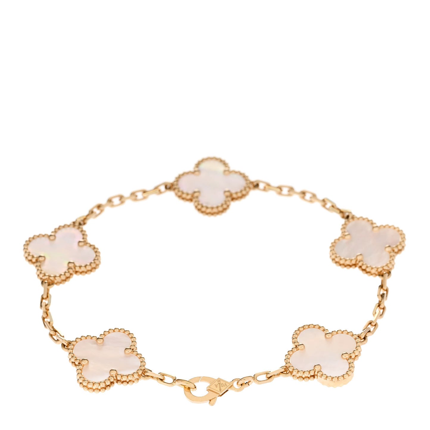 18K Yellow Gold Mother of Pearl 5 Motifs Vintage Alhambra Bracelet