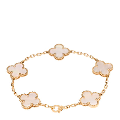 Van Cleef & Arpels 18K Yellow Gold Mother of Pearl 5 Motifs Vintage Alhambra Bracelet 2 of 5