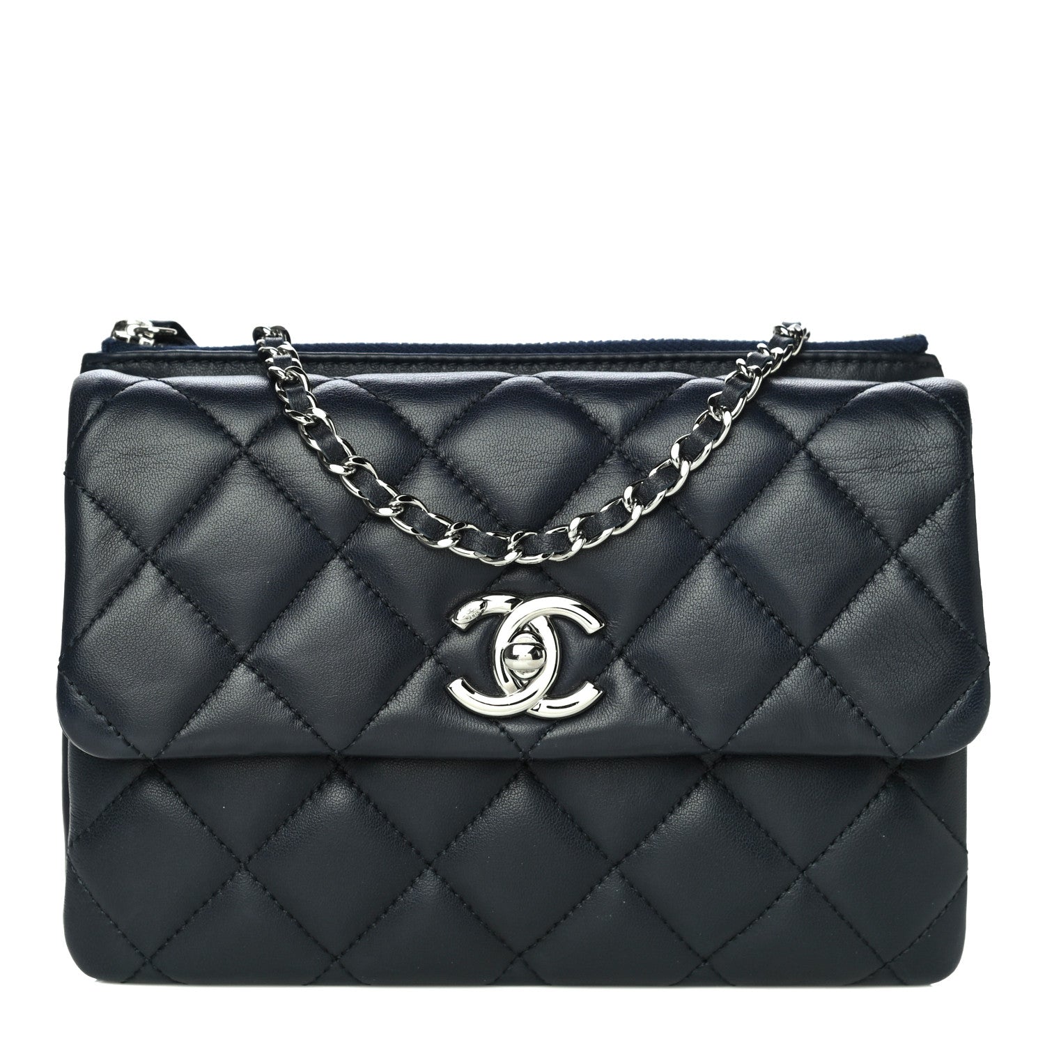 Chanel Lambskin Quilted Daily Zippy Crossbody Navy 1 of 17