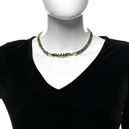 Chanel Enamel Metal Logo Choker Necklace Gold Black White 2 of 5