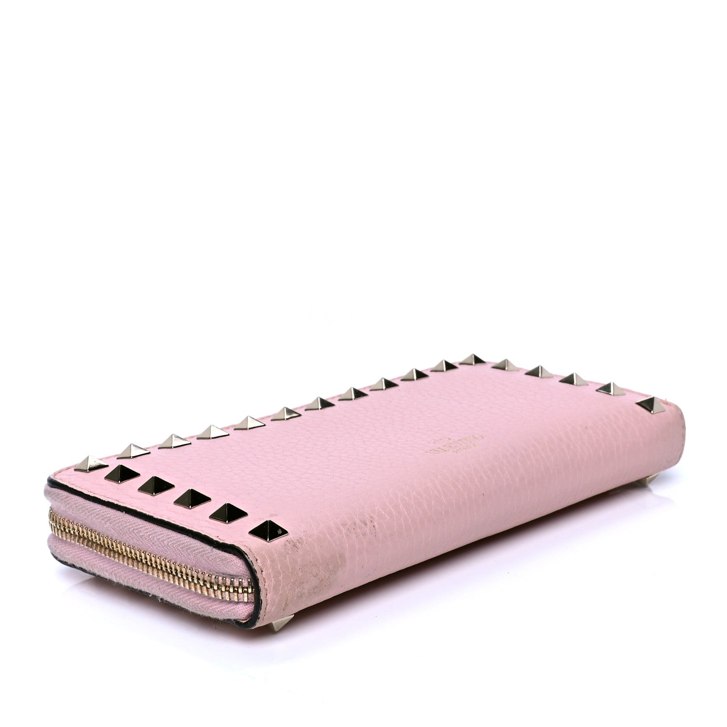 Valentino Garavani Pebbled Calfskin Rockstud Zip Around Wallet Water Rose 3 of 5